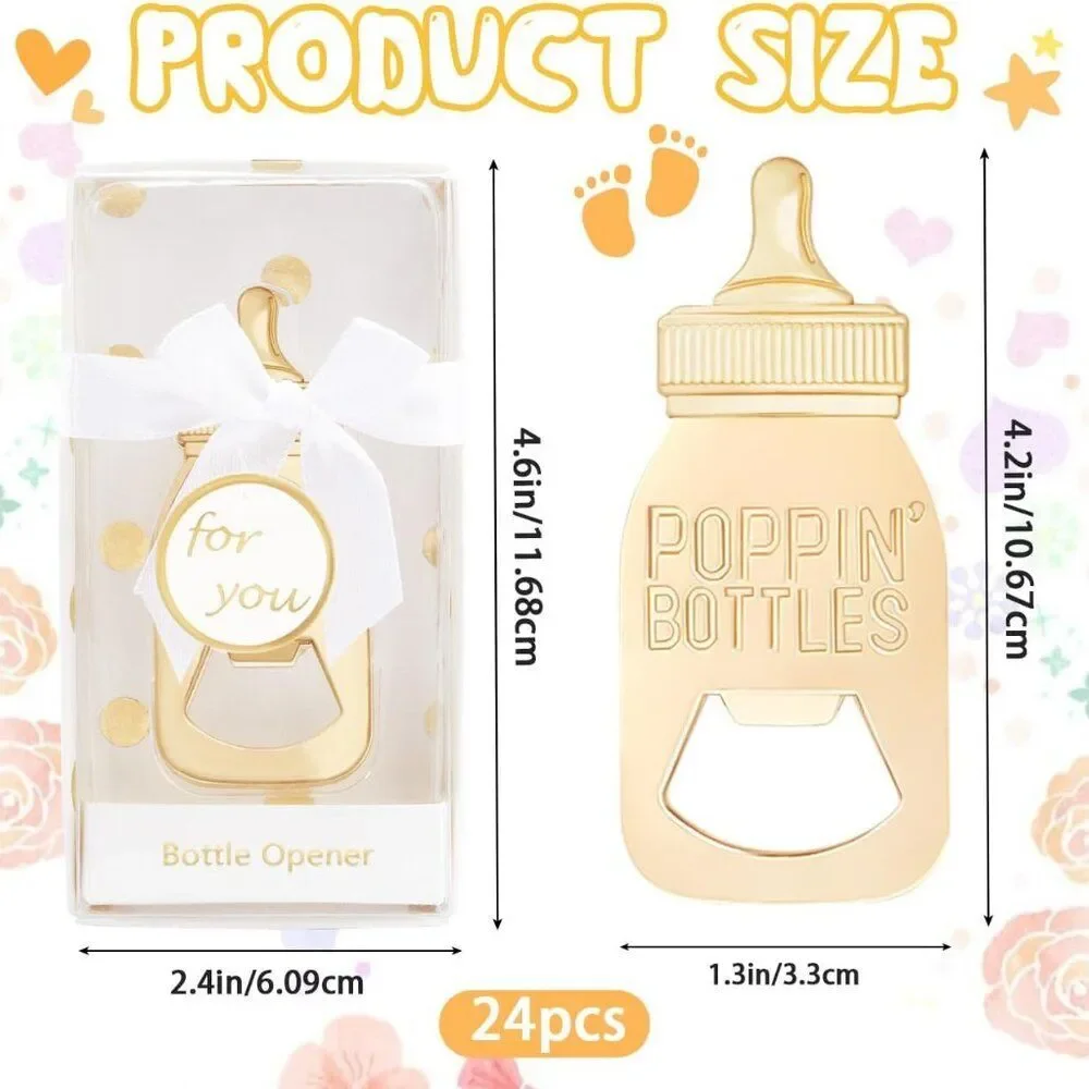 Set of 24 Boxed 'Poppin Bottles' Gold Bottle Opener‎s Baby Shower Gifts Favors